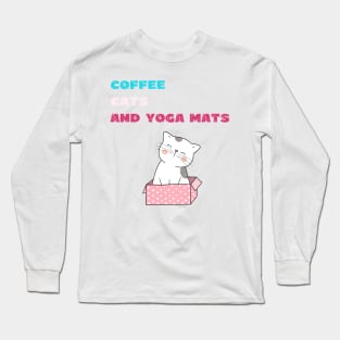 Coffee cats and yoga mats funny yoga and cat drawing Long Sleeve T-Shirt